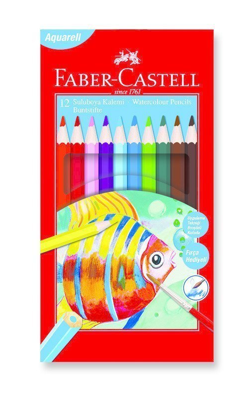 Faber Castell Aquarel Sulu Kuru Boya Kalemi Karton Kutu 12 Renk