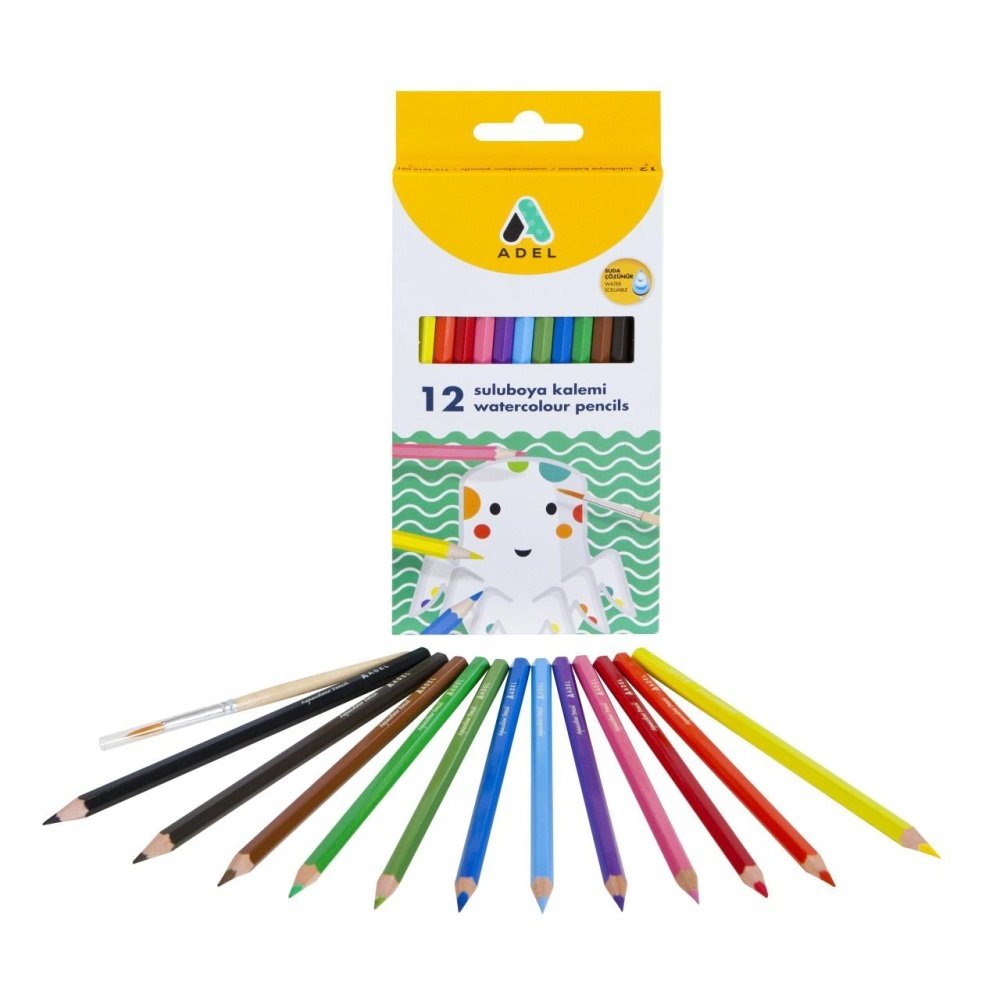 Adel Aquarel Sulu Kuru Boya Kalemi 12 Renk