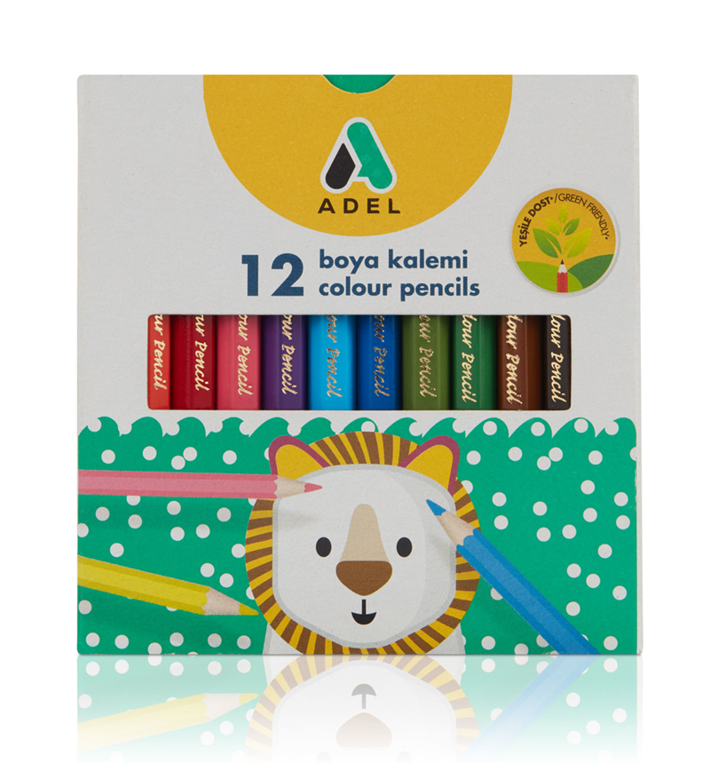 Adel Kuru Boya Kalemi Karton Kutu 12 Renk Yarım Boy