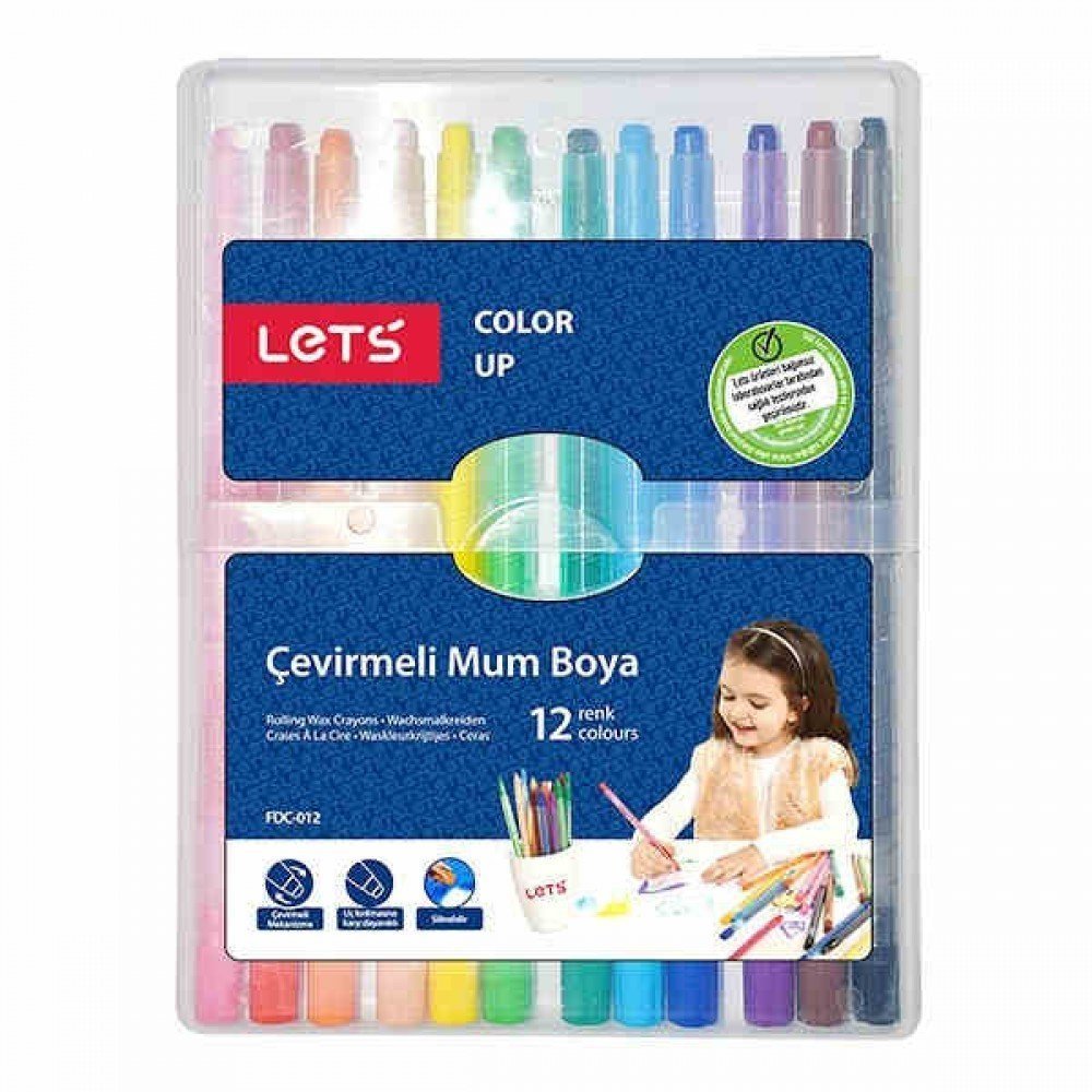 Let's Çevirmeli Mum Boya 12 Renk Rolling Crayon