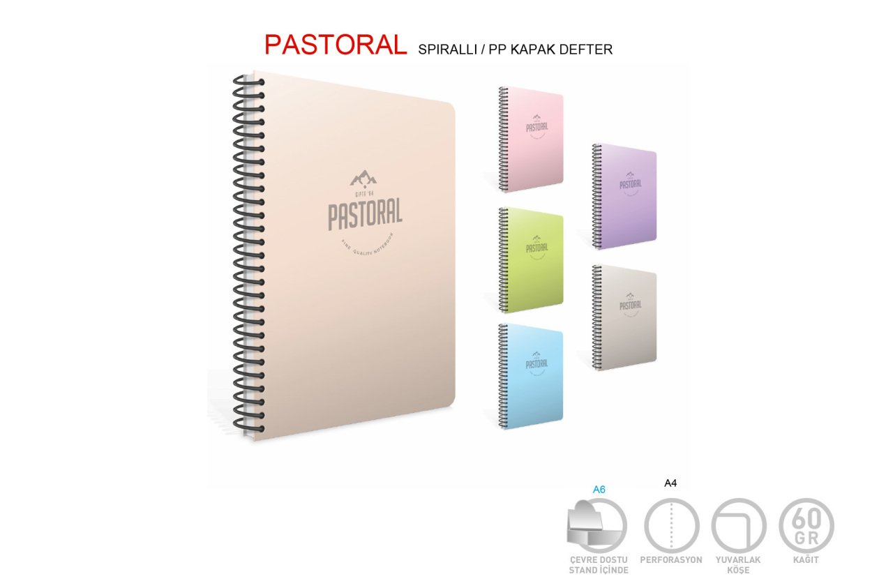 Gıpta Pastoral A4 120 yp Kareli Spiralli Pp Kapak Defter