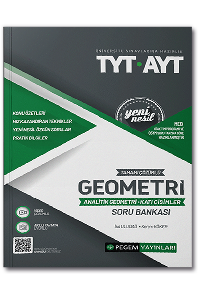 TYT-AYT Tamamı Çözümlü Geometri Analitik geometri-Katı cisimler Soru Bankası Pegem Yayınları