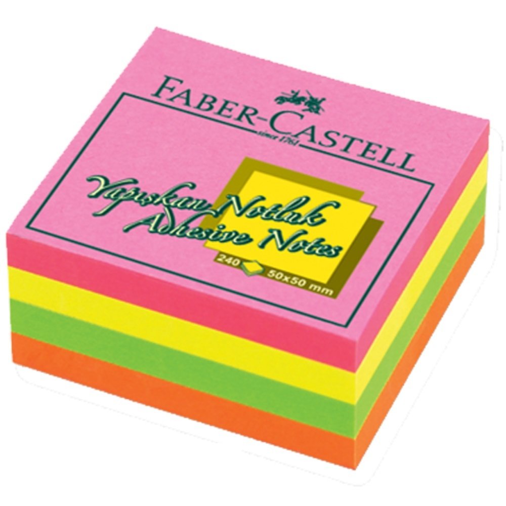 Faber Castell Yapışkanlı Not Kağıdı 50x50 mm Karışık Fosforlu Renkli Mini Küp