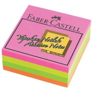 Faber Castell Yapışkanlı Not Kağıdı 75x75 mm Karışık Fosforlu Renkli Küp