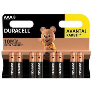 Duracell Alkalin İnce Kalem Pil (AAA) 8 Lİ Kartela