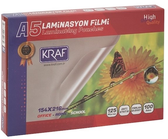 Kraf A5 Laminasyon Filmi Parlak 125 mic 100'lü