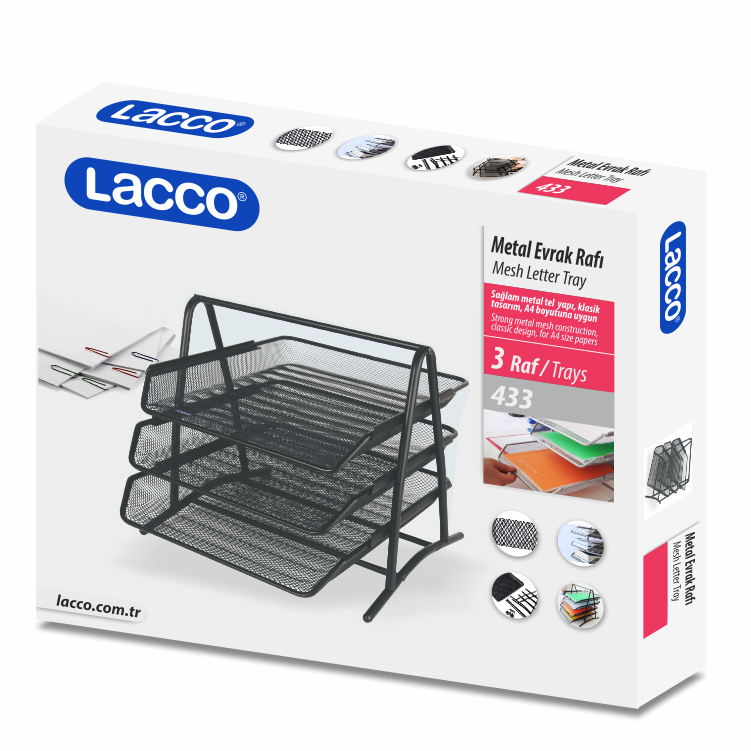 Lacco Metal File Evrak Rafı 3'lü Siyah