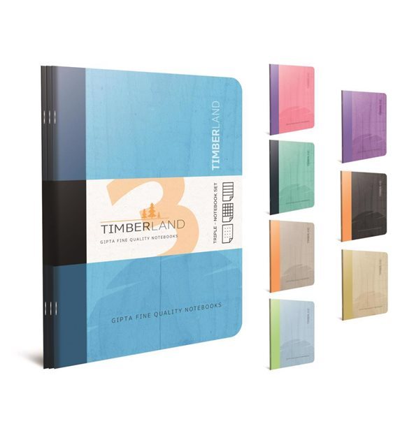 Gıpta Timberland 3'lü 19x26 cm 40 Yaprak Çizgili + Kareli + Noktalı Defter