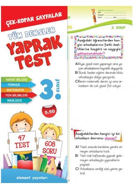 3.Sınıf Element Yayınları Tüm Dersler Yaprak Test