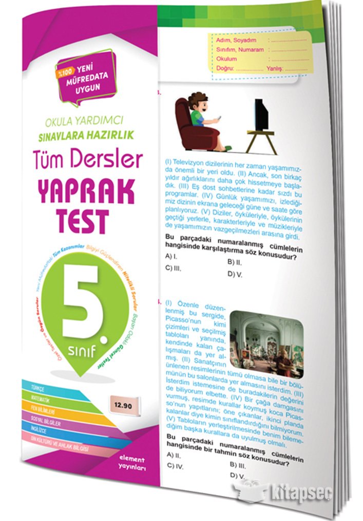 5.Sınıf Element Yayınları Tüm Dersler Yaprak Test