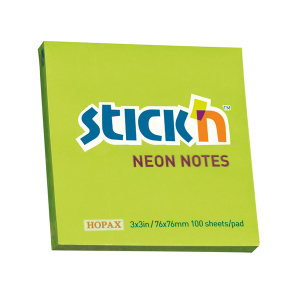 Hopax Stick'n 76x76 Yapışkanlı Not Kağıdı Neon Yeşil 100yp