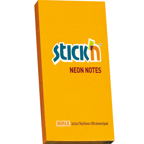 Hopax Stick'n 76x51 Yapışkanlı Not Kağıdı Neon Turuncu 100yp