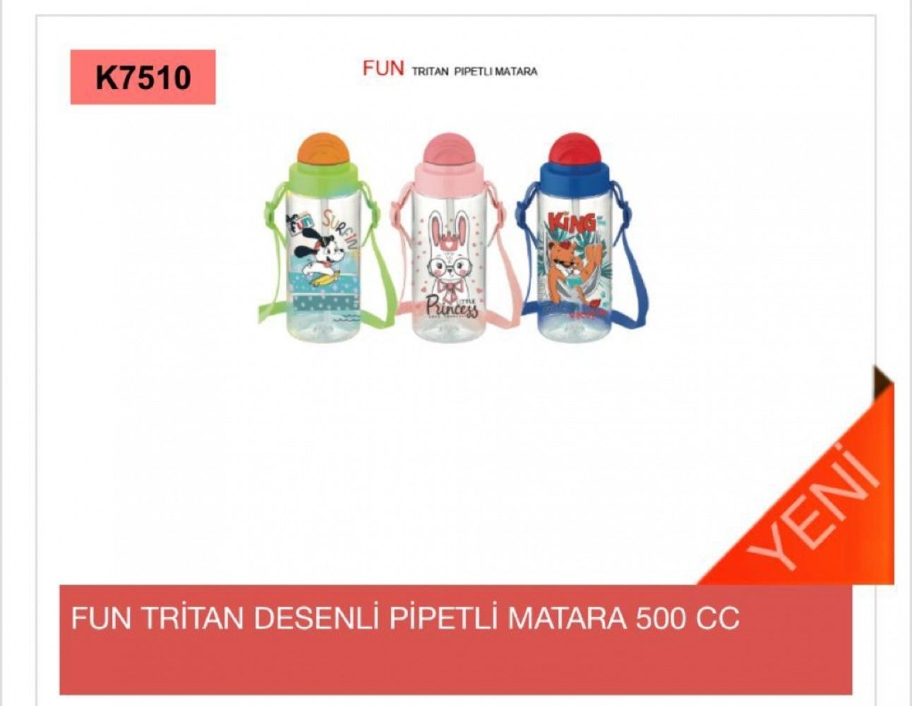 Gıpta Matara Fun Tritan Desenli Pipetli 500 CC
