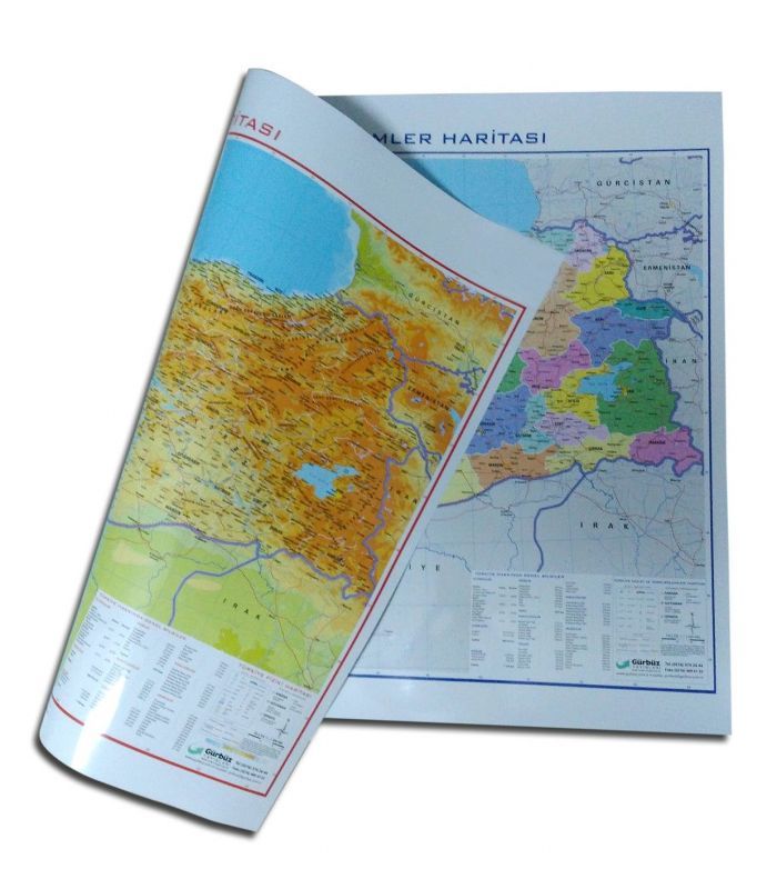 Gürbüz Harita Türkiye Fiziki ve Siyasi Çift Taraflı 70x100