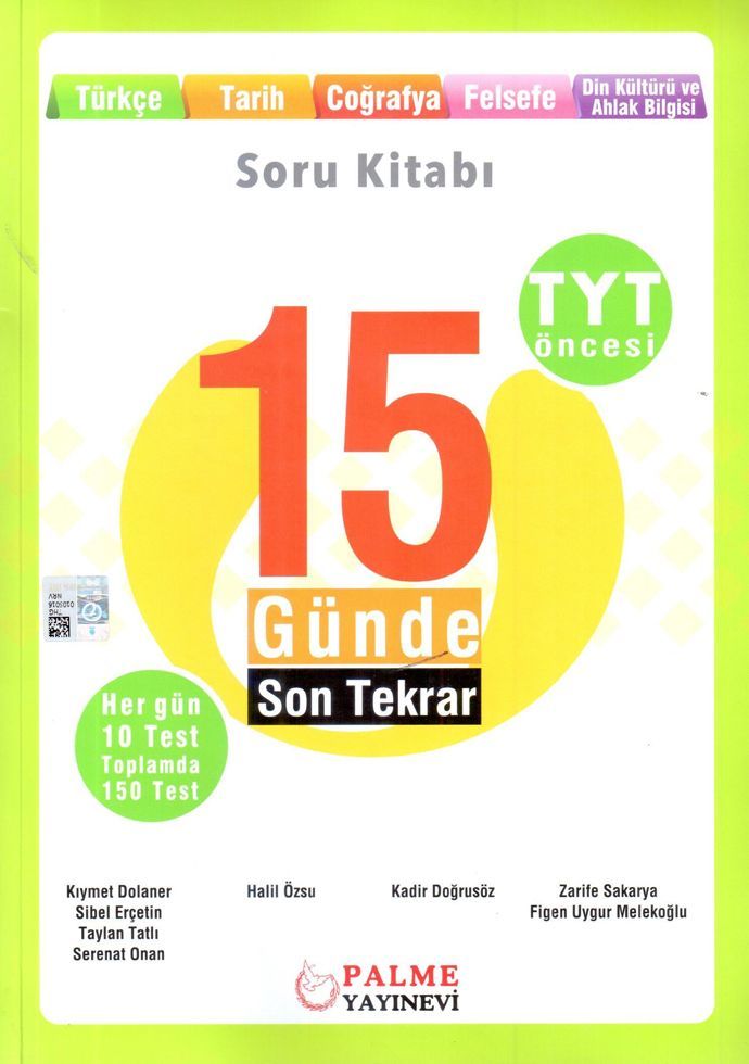 Palme Tyt Öncesi 15 Günde Son Tekrar Türkçe-Tarih Coğrafya-Felsefe