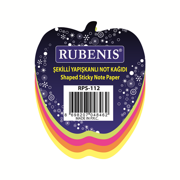 Rubenis Yapışkanlı Not Kağıdı Elma Desenli Fosforlu 4 Renk