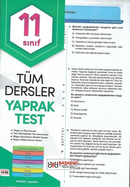 Element Yayınları 11.SINIF TÜM DERSLER YAPRAK TEST