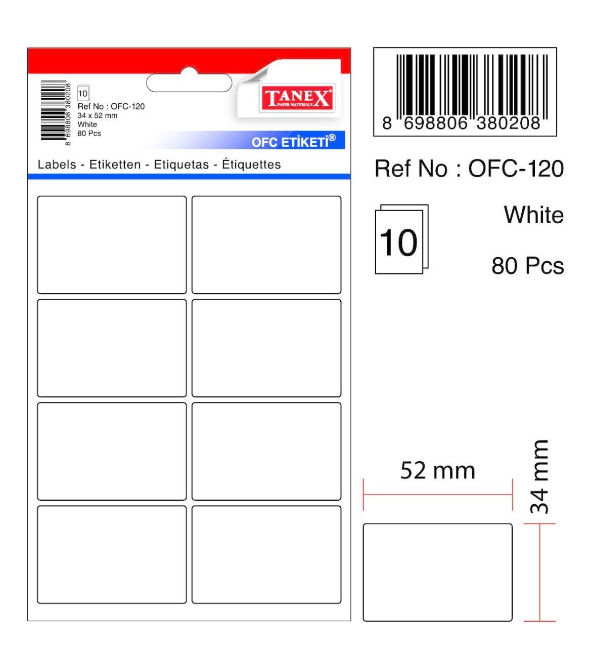 Tanex Ofis Etiketi Ofc-120 34x55 MM Beyaz