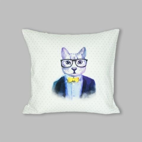 Dijital Hipster Cat Kırlent