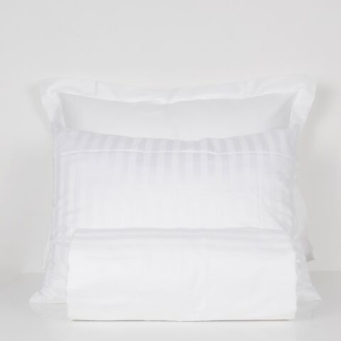 %100 Pamuk Saten Çizgili 2cm Saten  Nevresim Takımı Beyaz - King Size - Düz Çarşaf