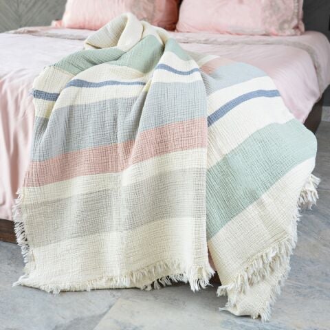 Pastel Stripes Müslin Yatak Örtüsü