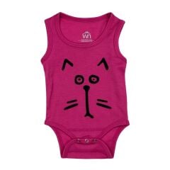 Woolnat Merino Wool Cat Printed Sleeveless Baby Bodysuit