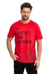 Kırmızı Renk Siyah Baskılı Erkek Kısa Kol Bisiklet Yaka T-shirt