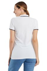 Polo Yaka Çizgili Pamuklu  Kadın  T-shirt