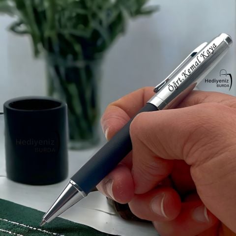 İsme Özel Deri Kaplı Metal İkili Kalem Set - Anahtarlık Hediyeli