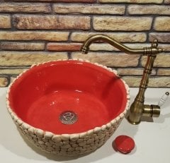 Taş dekorlu el yapımı lavabo