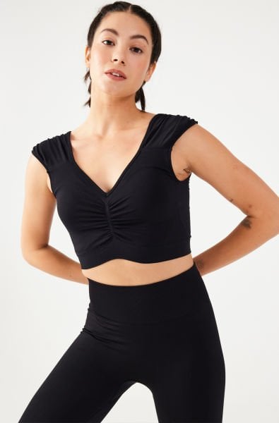 Kendinden Sütyenli Crop Top Siyah