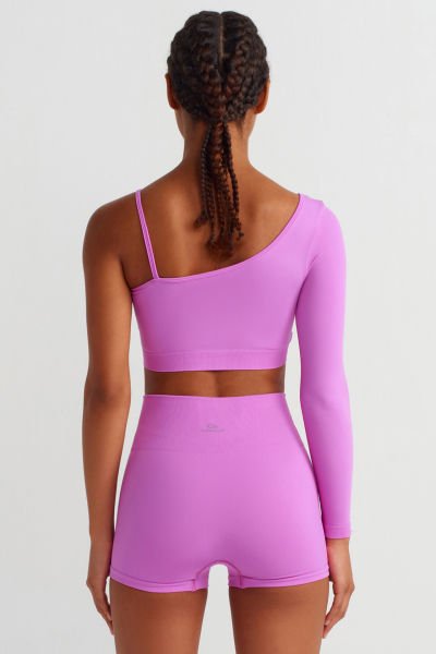 Tek Kollu Omuz Askılı Crop Top Orkide Pembe