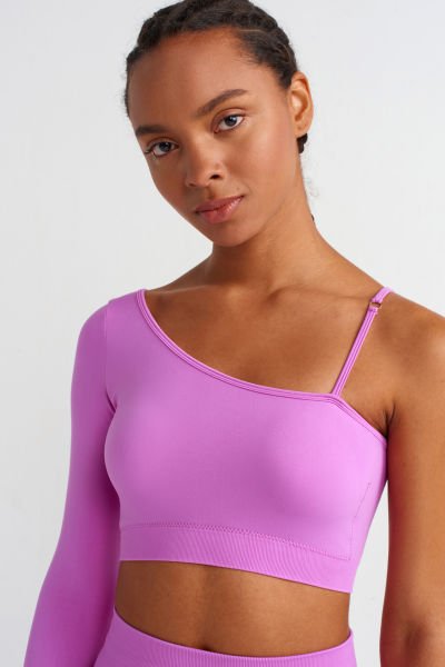 Tek Kollu Omuz Askılı Crop Top Orkide Pembe