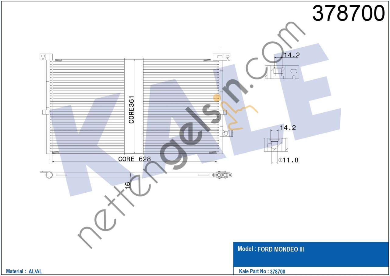 KALE 378700 KLIMA RADYATORU MONDEO III 1.8 / 2.0 16V / 2.0TDCI 00>07 MANUEL KLIMALI  FORD BİNEK KLİMA RADYATÖRÜ