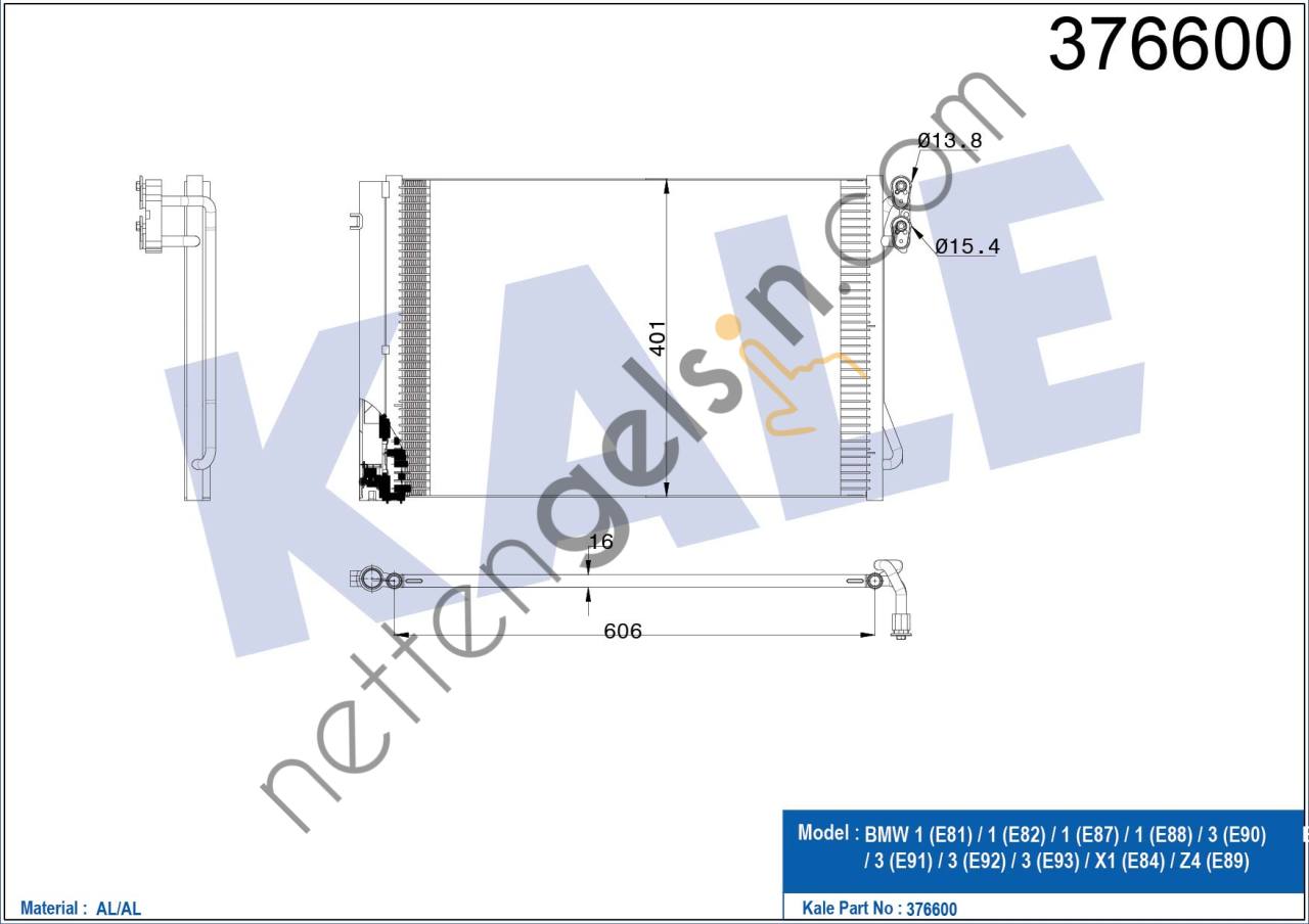 KALE 376600 KLIMA RADYATORU N43 N45 N46 N51 N52 N53 M3 E81 E82 E87 E88 E90 E91 E92 E93 X1 E84 E89   BMW BİNEK KLİMA RADYATÖRÜ