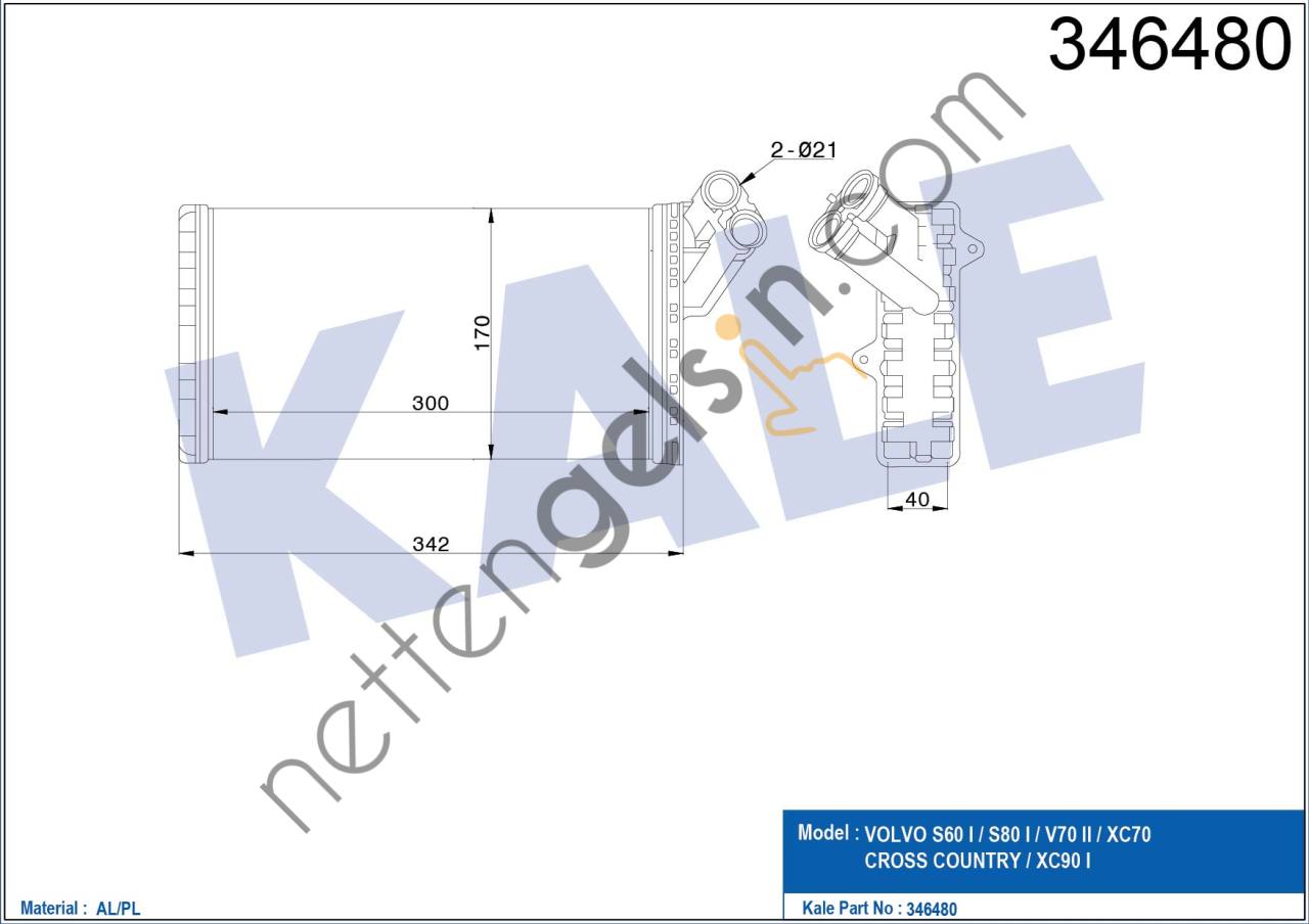 KALE 346480 KALORIFER RADYATOR EXPERT JUMPY SCUDO < 06 EVASION ULYSSE LANCIA ZETA P806  PEUGEOT-CITROEN BİNEK KALORİFER RADYATÖRÜ