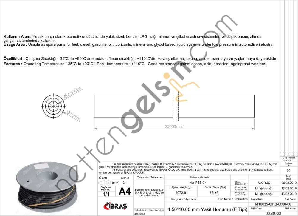 IBRAS 68723 4.5mm x 10.0mm UNIVERSAL YAKIT HORTUMU ( MAKARALI )E TIPI  GENEL BİNEK RULO HORTUM