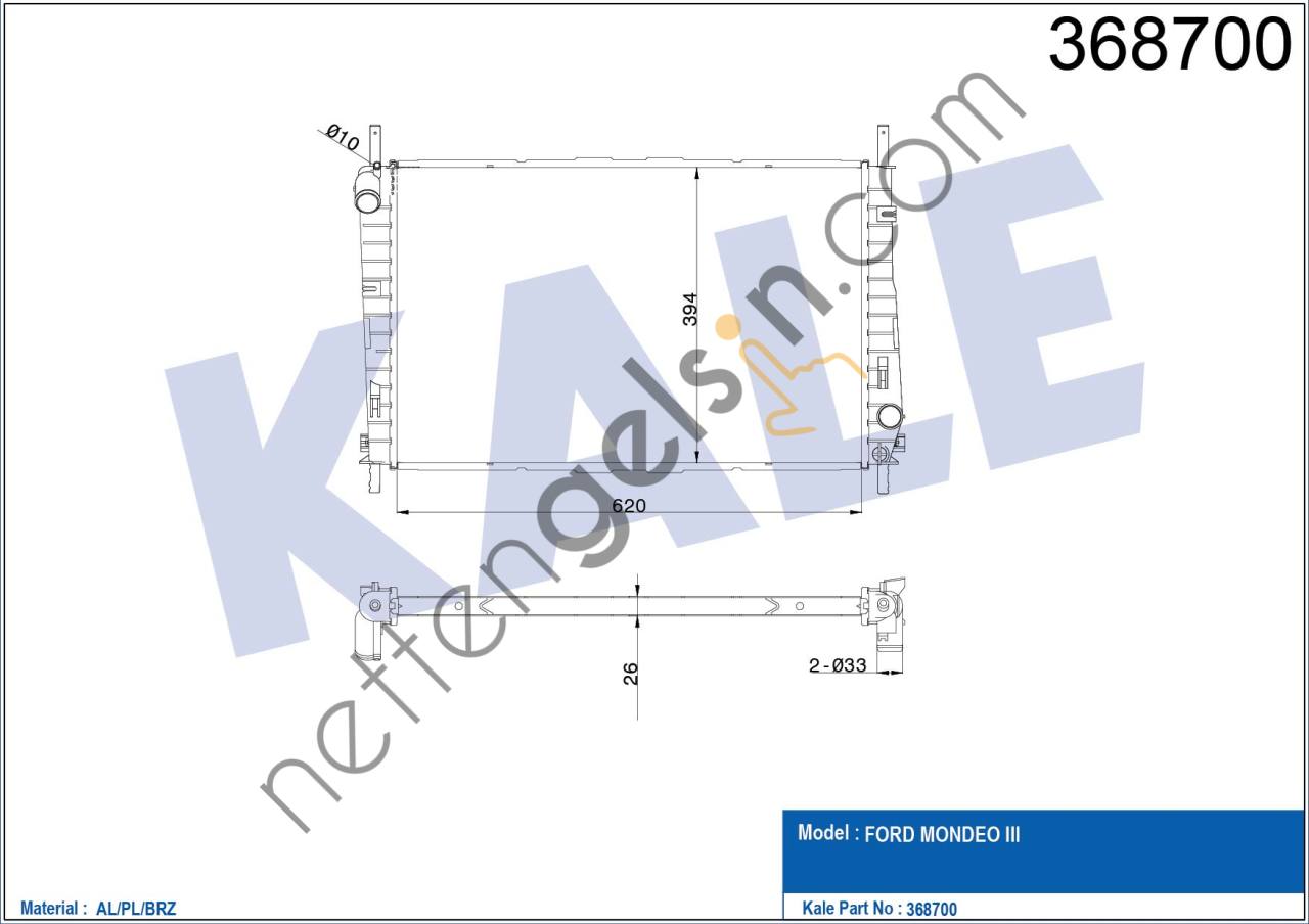 KALE 368700 MOTOR RADYATORU (+AC) MONDEO III 1,8 16V / 2,0 16V BENZINLI 01>07 KLIMALI  FORD BİNEK MOTOR SU RADYATORU