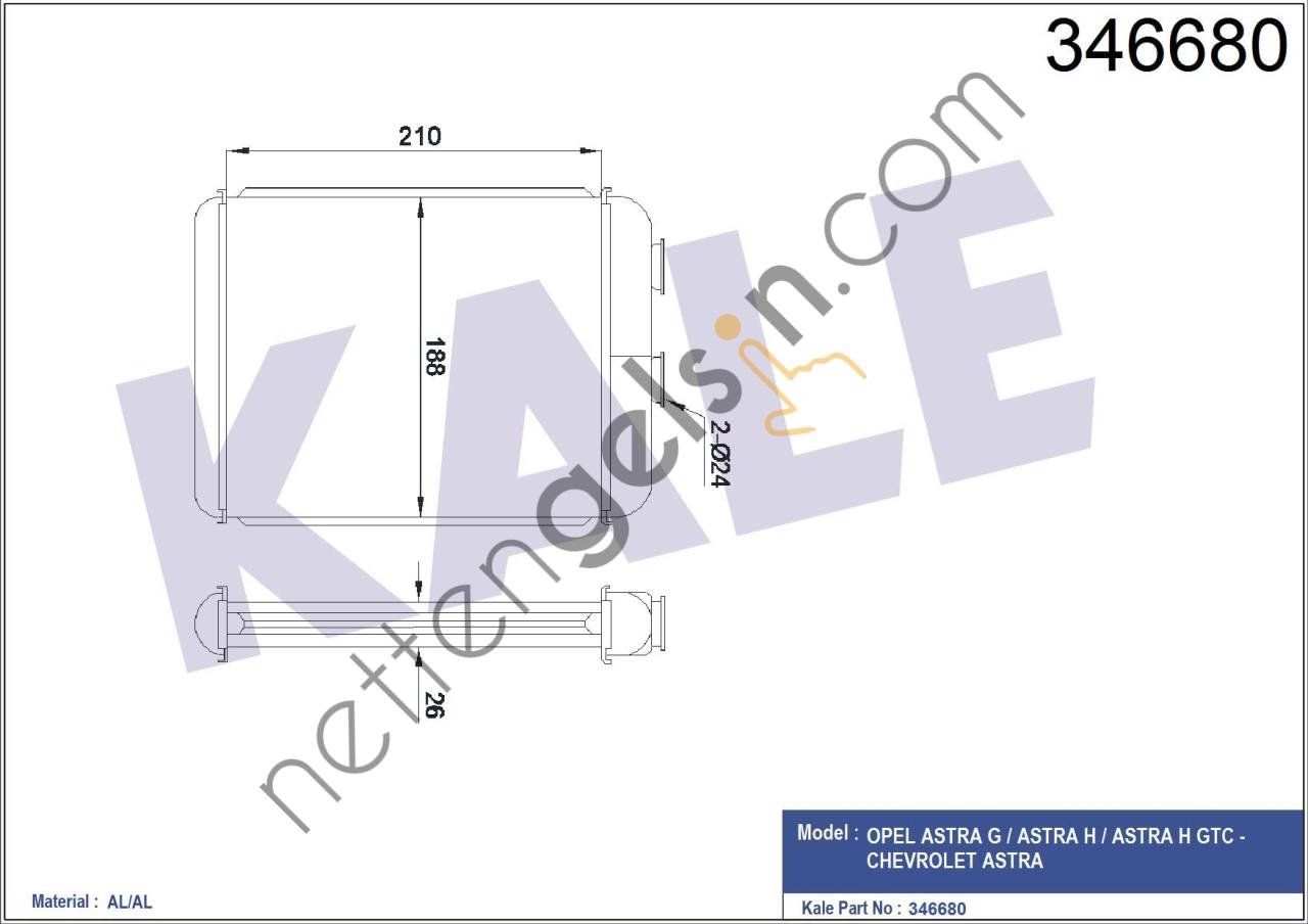 KALE 346680 KALORIFER RADYATORU ASTRA G DELPHI TIPI  OPEL BİNEK KALORİFER RADYATÖRÜ