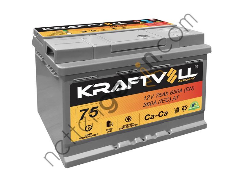 KRAFTVOLL 18010013 AKU 12V 75 AH L3 (278×175×190) TAM KAPALI TIRNAKSIZ  AKÜ BİNEK AKÜ