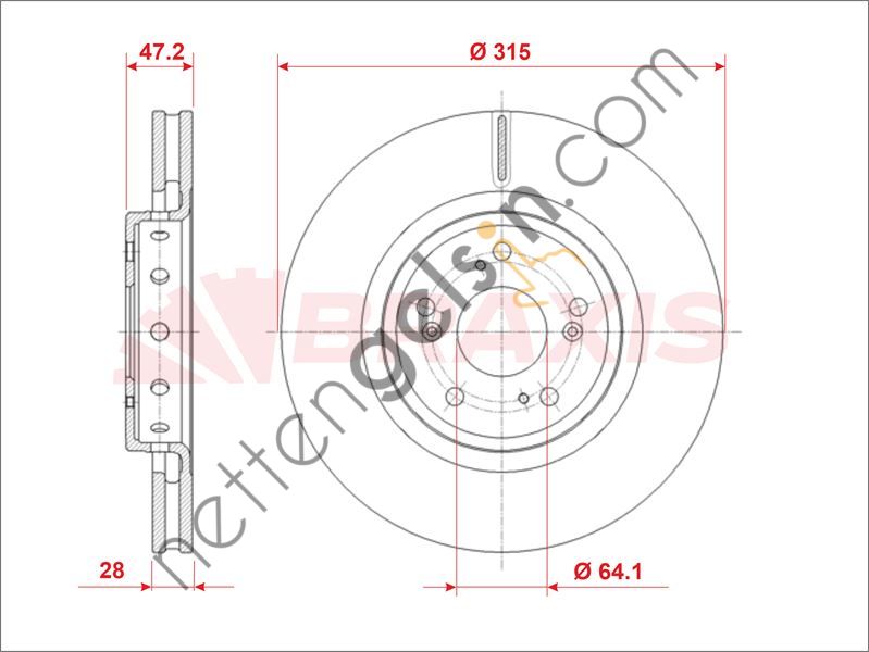 BRAXIS AE0928 ON FREN DISKI (AYNASI) HONDA CRV 1.6 DTEC-2.2 DTEC 2012-> (315X5)  HONDA BİNEK FREN DİSKİ