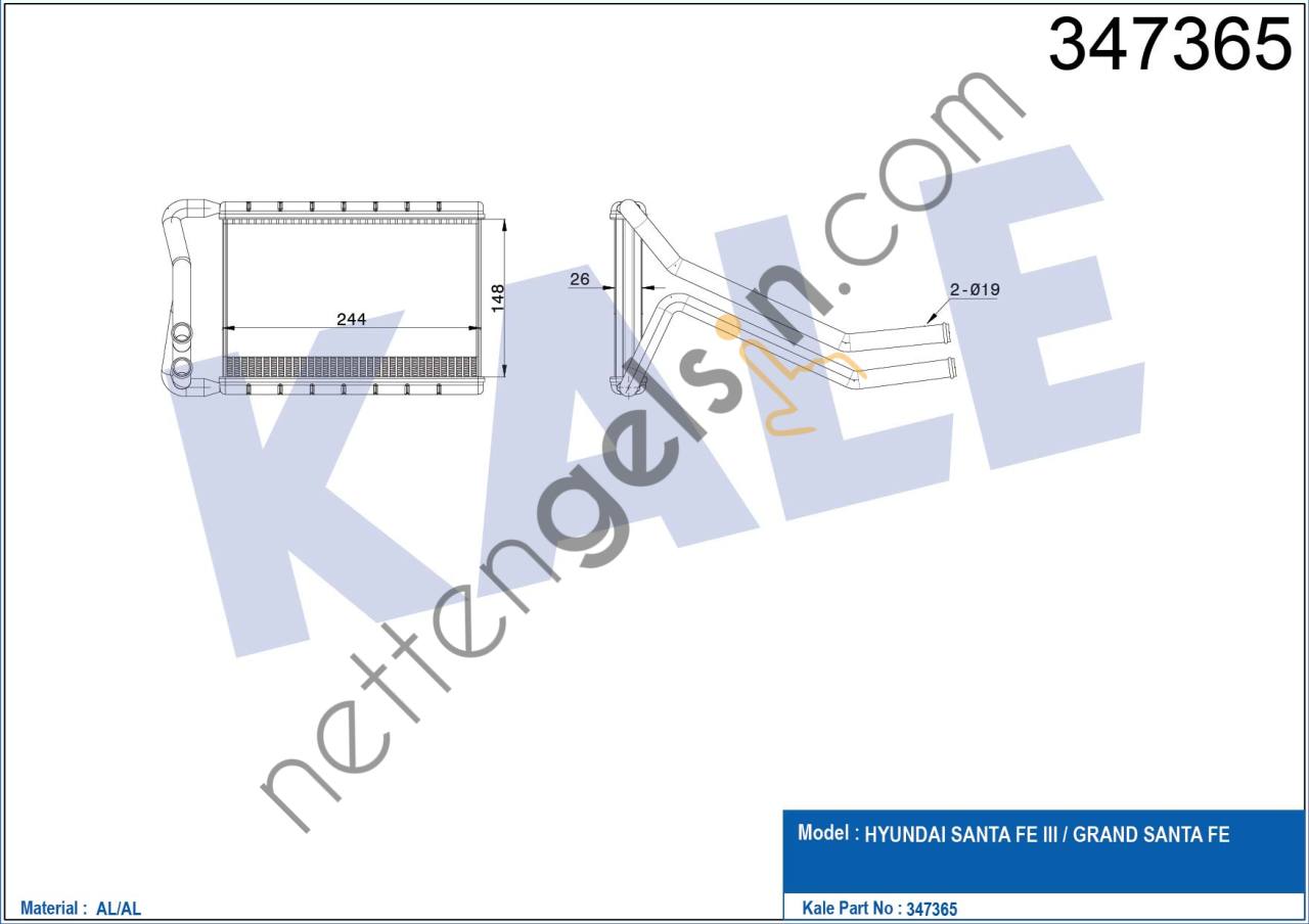 KALE 347365 KALORIFER RADYATORU HYUNDAI SANTAFE 2013->  HYUNDAI BİNEK KALORİFER RADYATÖRÜ