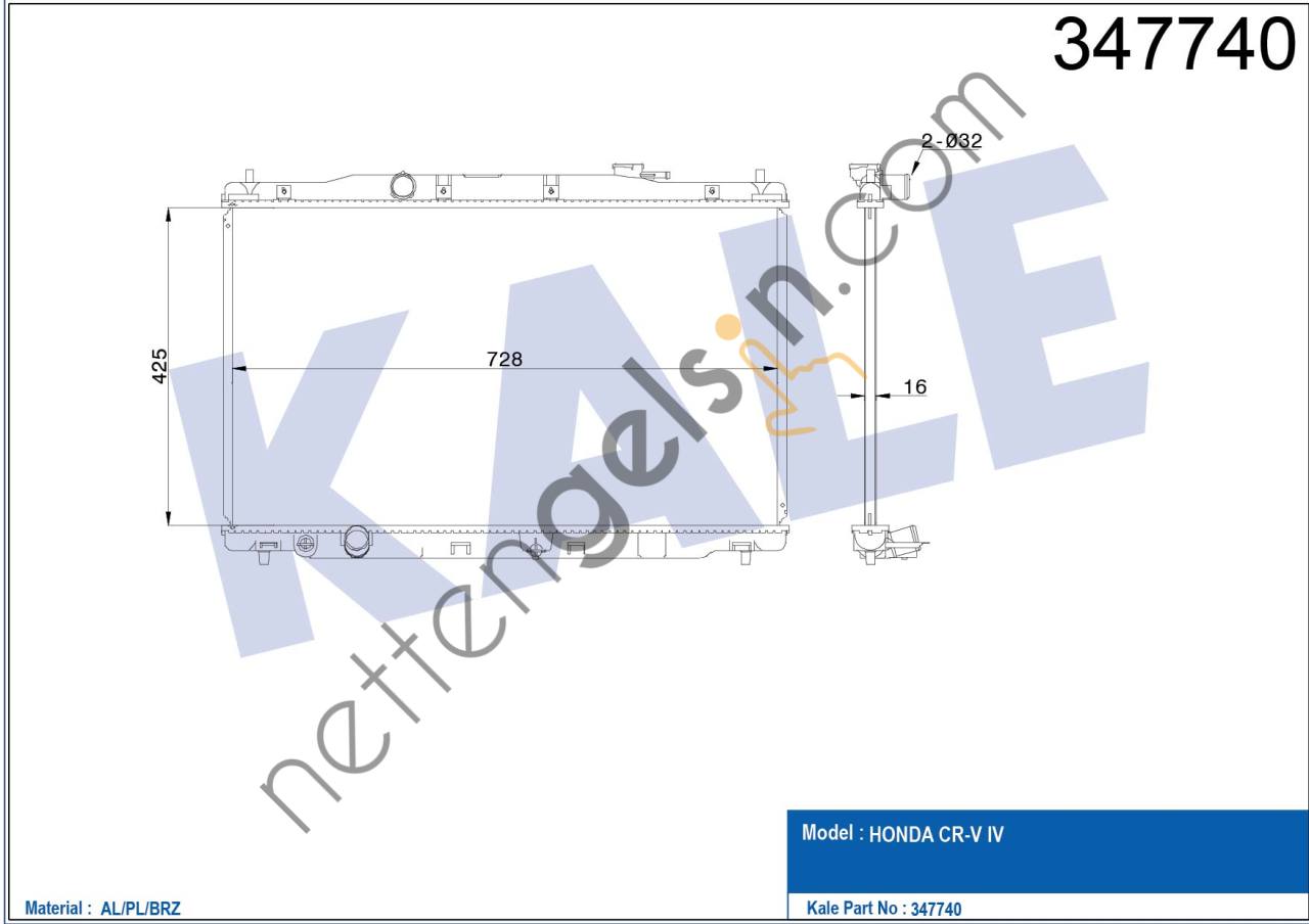 KALE 347740 MOTOR SU RADYATORU HONDA CRV 2,4 2012> OTOMATIK VITES  HONDA BİNEK MOTOR SU RADYATORU