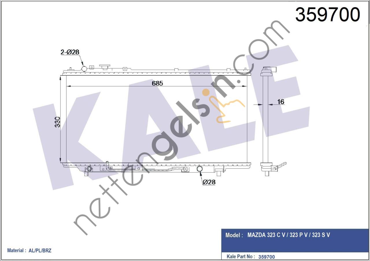 KALE 359700 MOTOR SU RADYATORU MAZDA 323 1994 1998 OTOMATIK VITES (330X688X16)  MAZDA BİNEK MOTOR SU RADYATORU