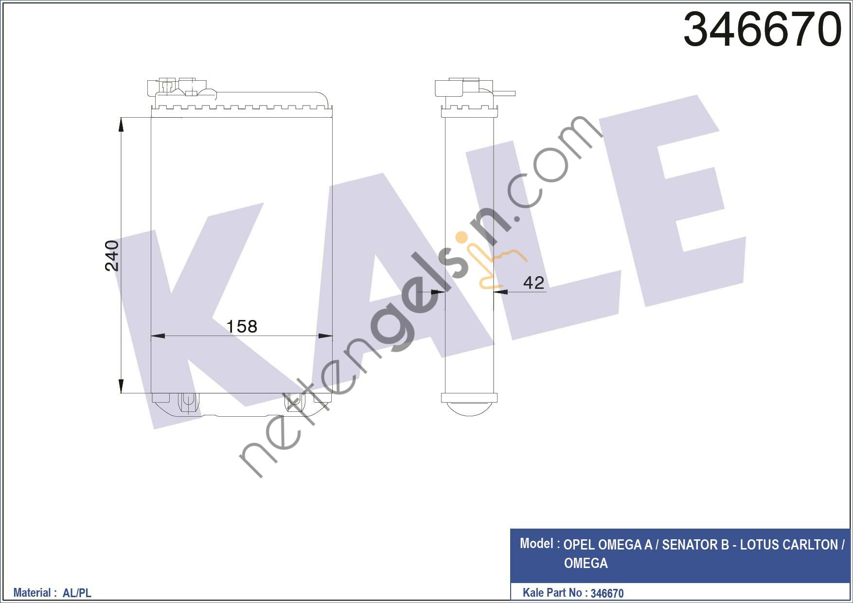 KALE 346670 KALORIFER RADYATORU OMEGA A SENATOR B LOTUS CARLTON OMEGA  OPEL BİNEK KALORİFER RADYATÖRÜ