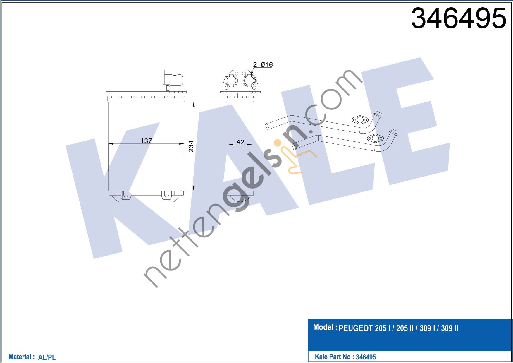 KALE 346495 KALORIFER RADYATORU P205 P205 II P309 85>  PEUGEOT-CITROEN BİNEK KALORİFER RADYATÖRÜ