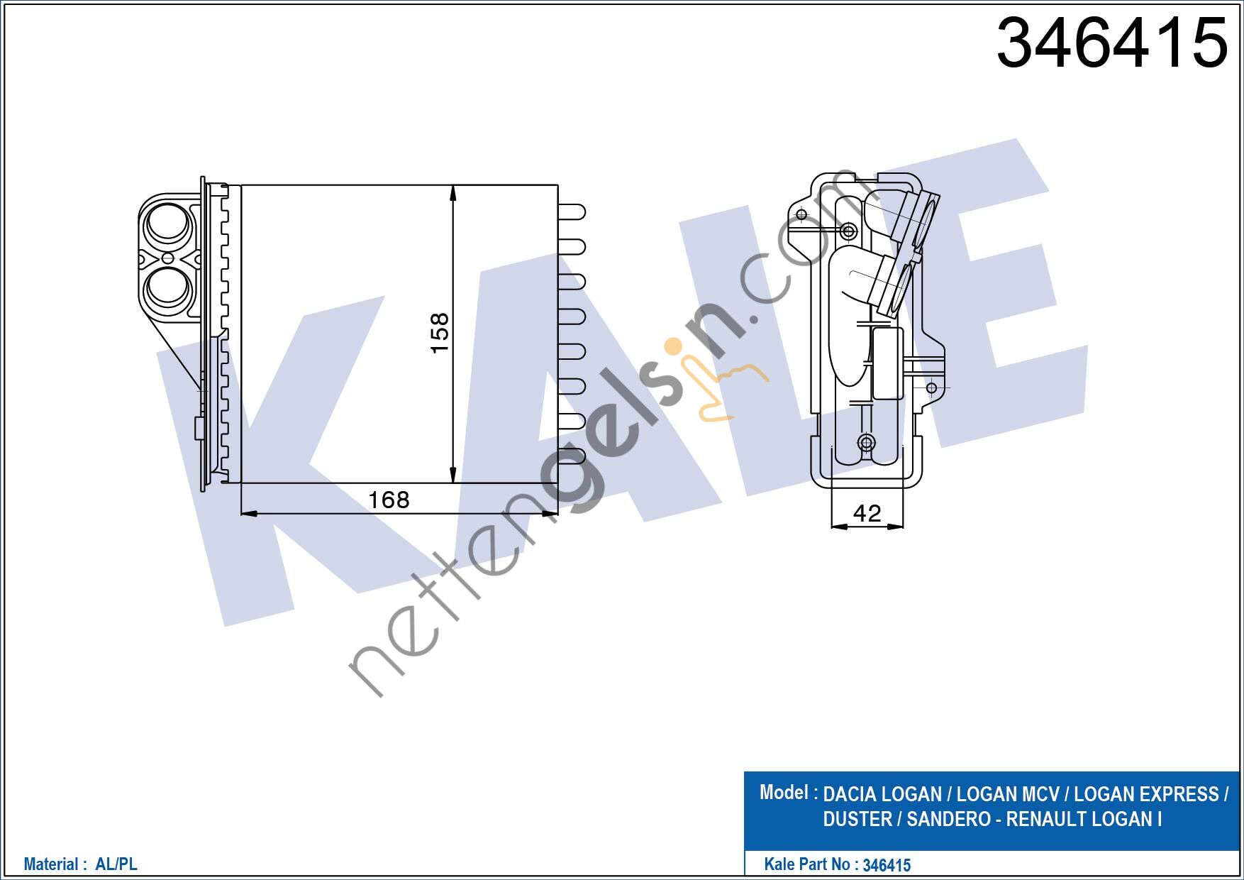 KALE 346415 KALORIFER RADYATORU DUSTER LOGAN II SANDERO II  DACIA BİNEK KALORİFER RADYATÖRÜ