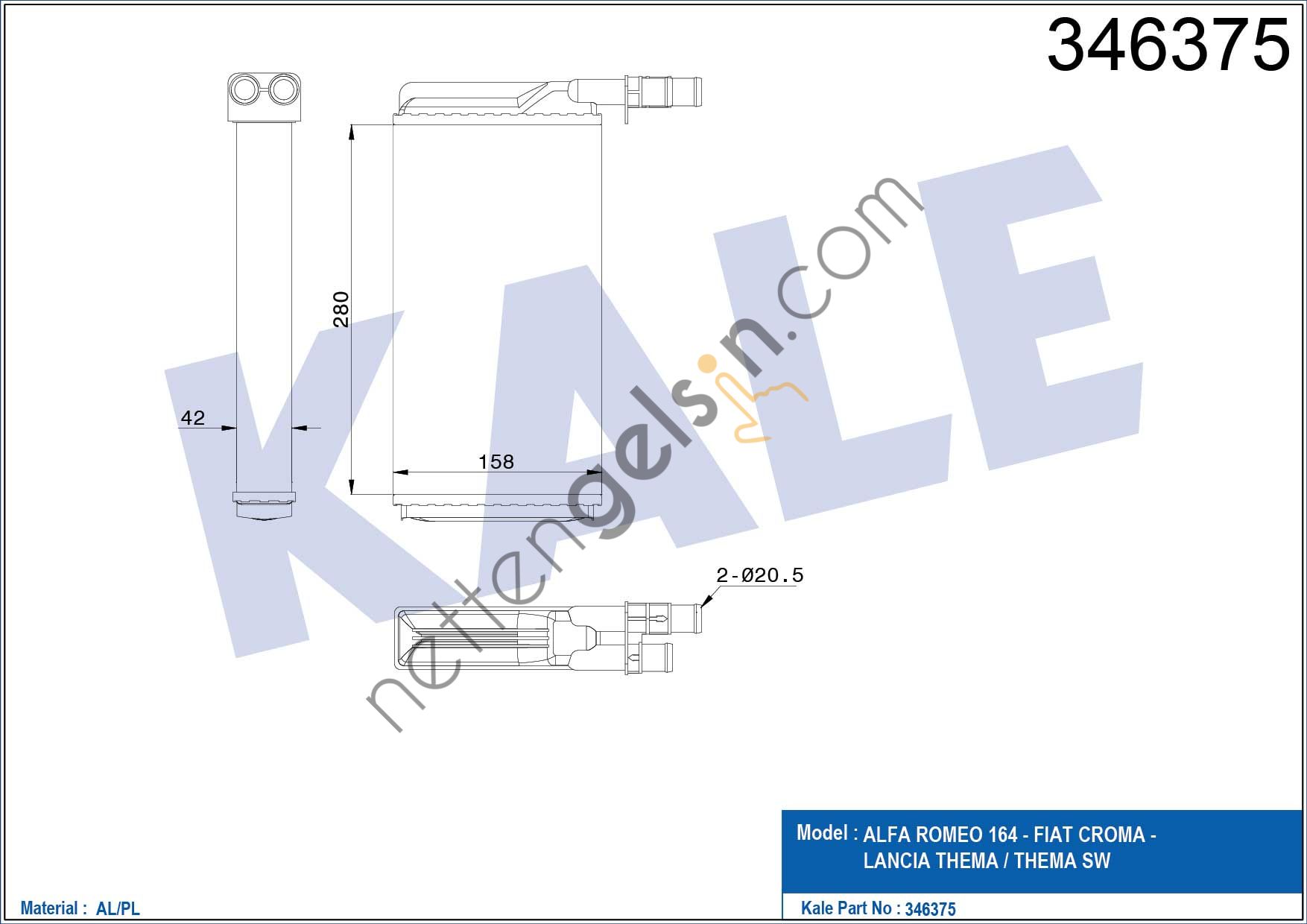 KALE 346375 KALORIFER RADYATORU TEMPRA 1.6 S / SX / SXA  LANCIA BİNEK KALORİFER RADYATÖRÜ