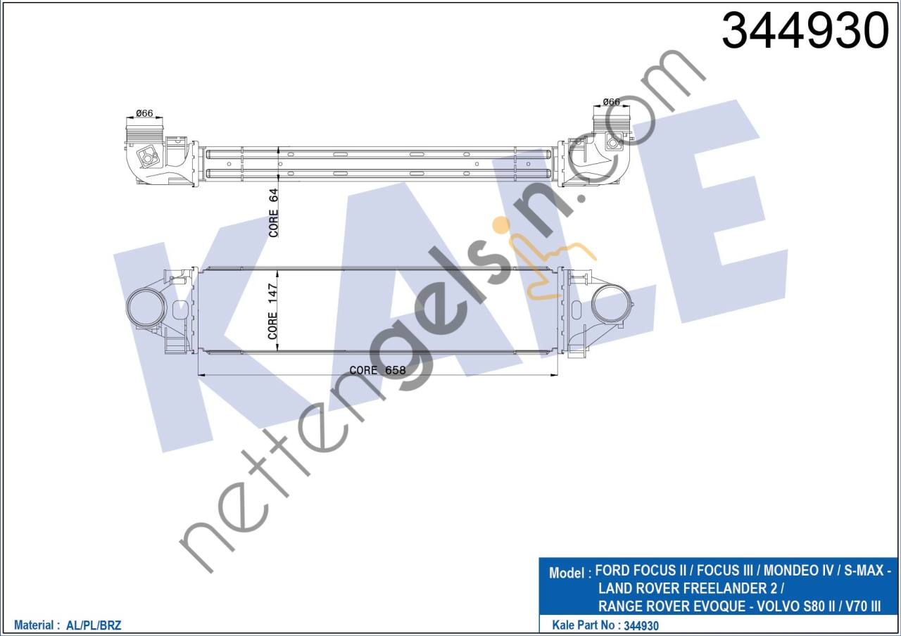 KALE 344930 TURBO INTERCOOLER FOCUS III 2,0 IVCT TURBO ECOBOOST 12 /> VOLVO S80 II V40 V70 III XC70 II LAND ROVER FREELANDER 2 / RANGE ROVER EVOQUE  FORD BİNEK TURBO RADYATÖRÜ