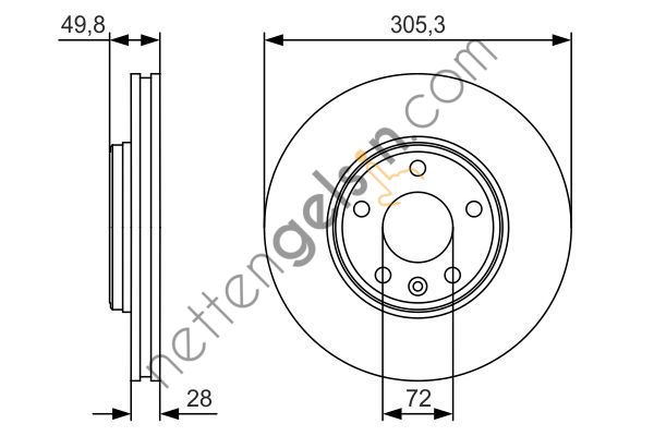 BOSCH 0986479R93 ON FREN AYNASI TRAFIC 01>VIVARO 01>PRIMASTAR 01>1,9 D-DTI 16V-2,5DTI (305,5x28x5DLxHAVALI)  RENAULT BİNEK FREN DİSKİ